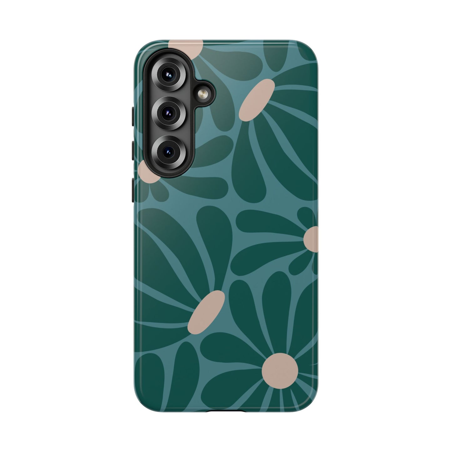 Samsung Galaxy S25 Plus / Glossy Phone Case - ’Retro Turquoise Daisy Pattern’ Phone Case