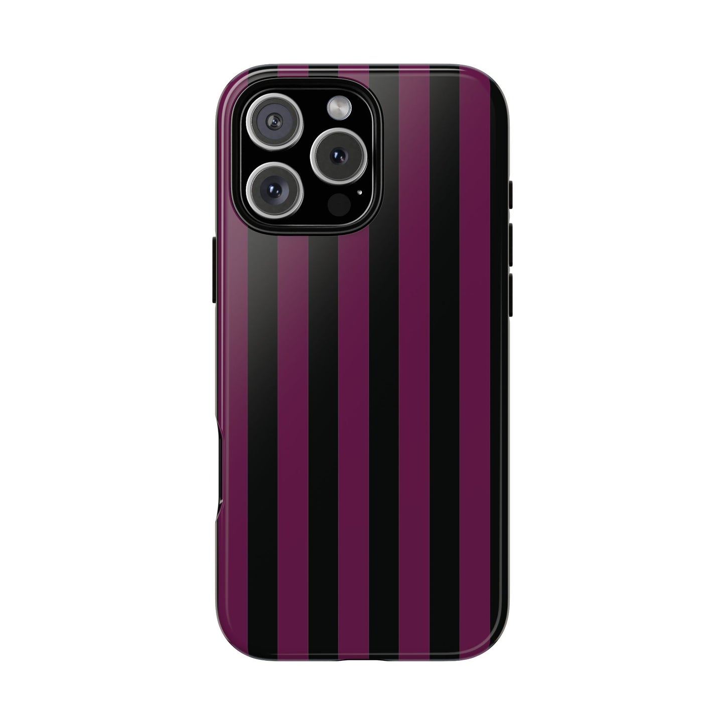iPhone 16 Pro Max / Glossy Phone Case - Trendy Plum & Black Stripe Pattern Phone Case