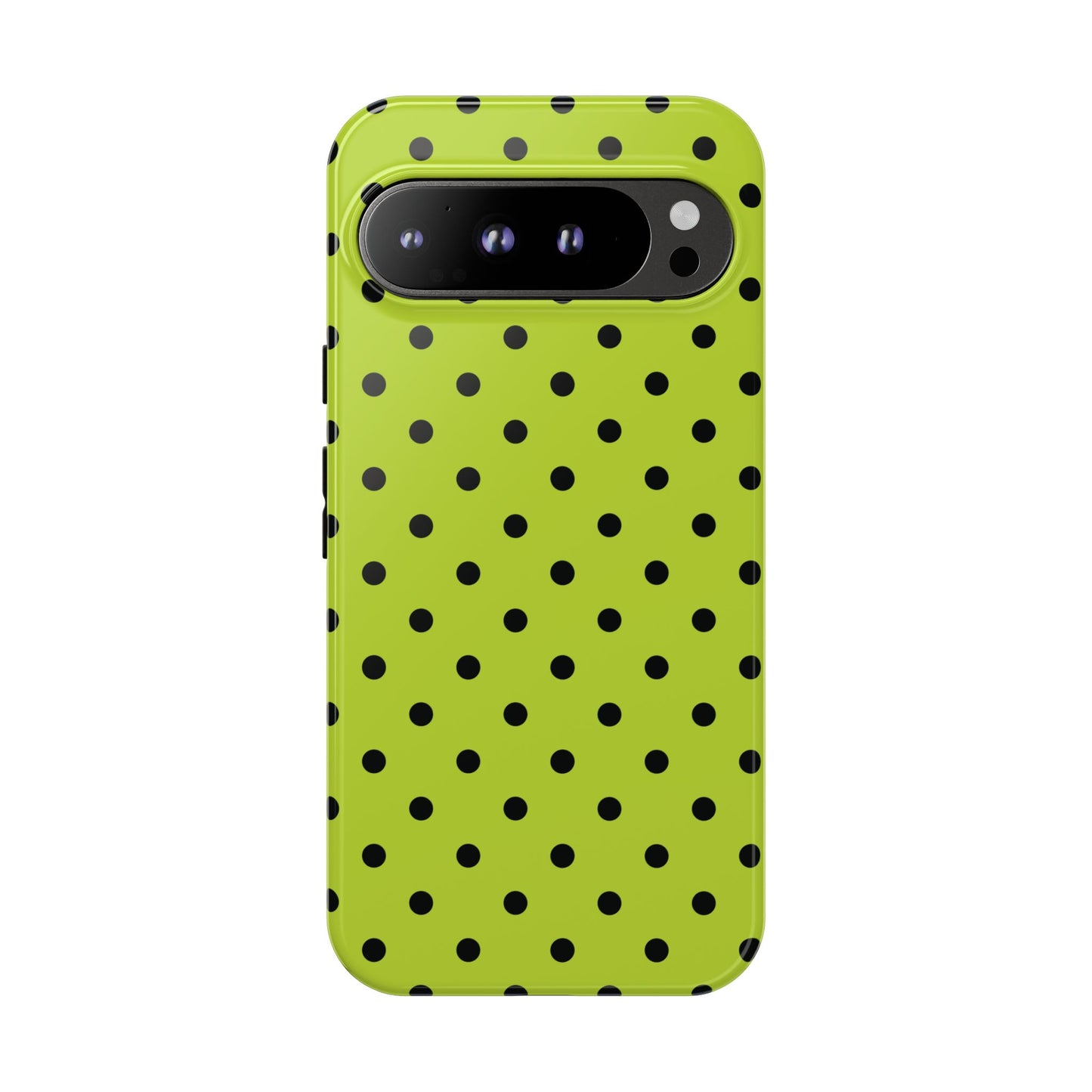Google Pixel 9 Pro XL / Glossy Phone Case - Trendy Neon Lime Green & Black Dot Pattern Phone Case