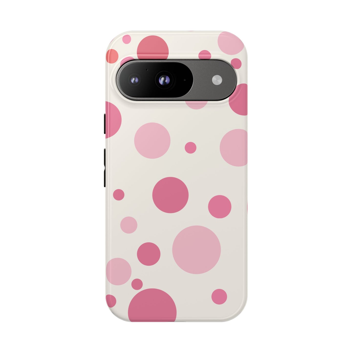 Google Pixel 9 / Glossy Phone Case - ’Bold White with Pink Dot Pattern’ Phone Case