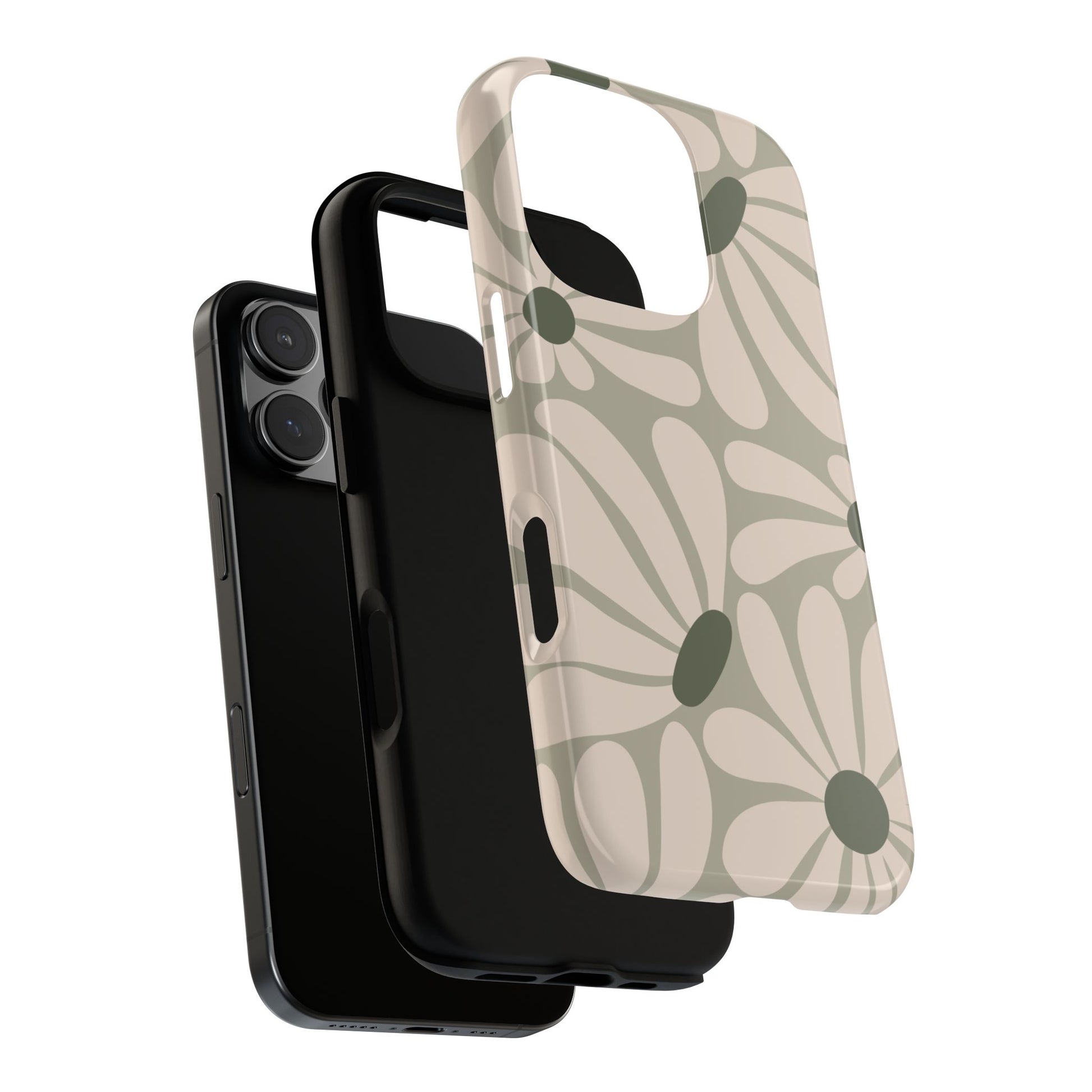Phone Case - ’Retro Cream & Green Daisy Pattern’ Phone Case