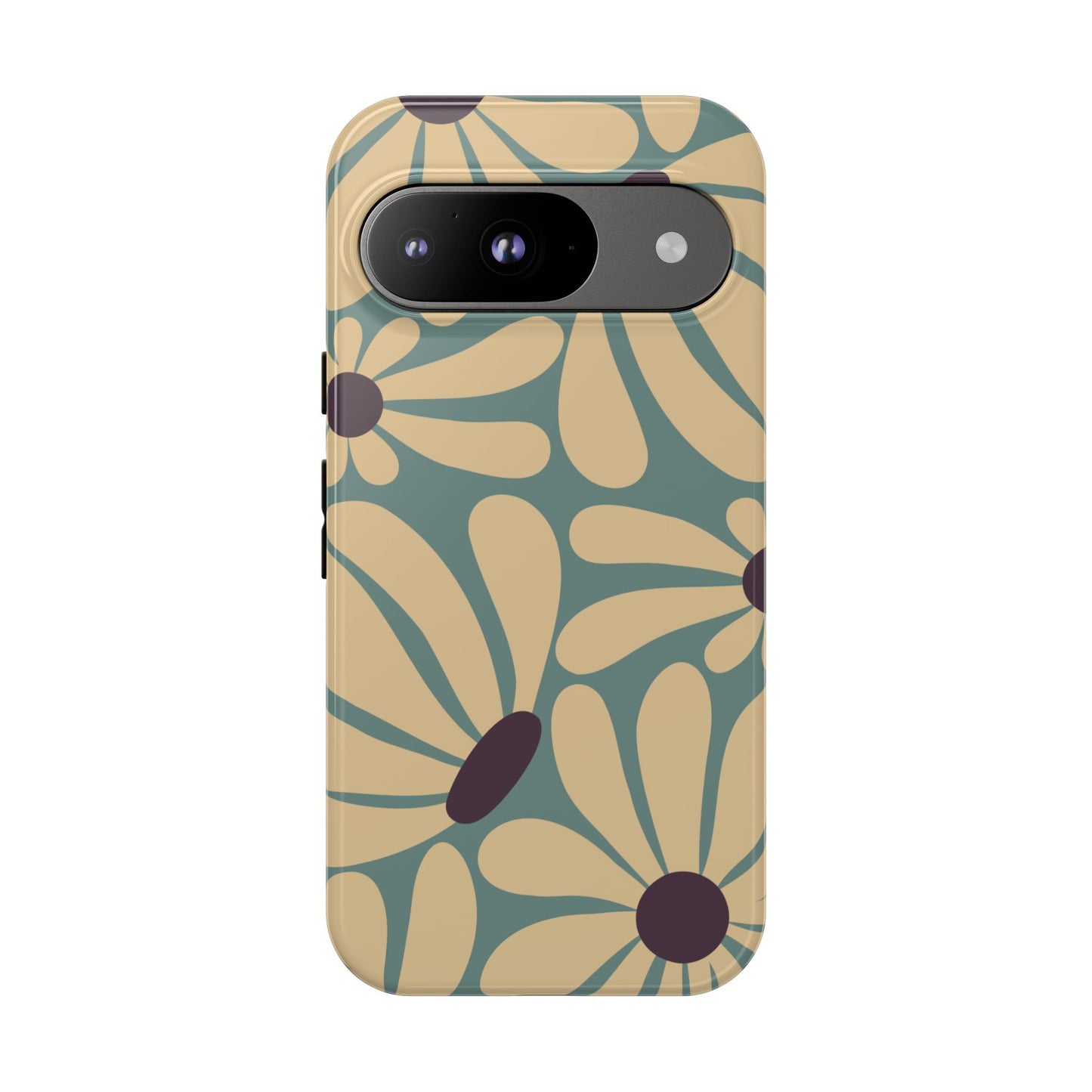 Google Pixel 9 / Glossy Phone Case - ’Retro Cream & Blue Daisy Pattern’ Phone Case