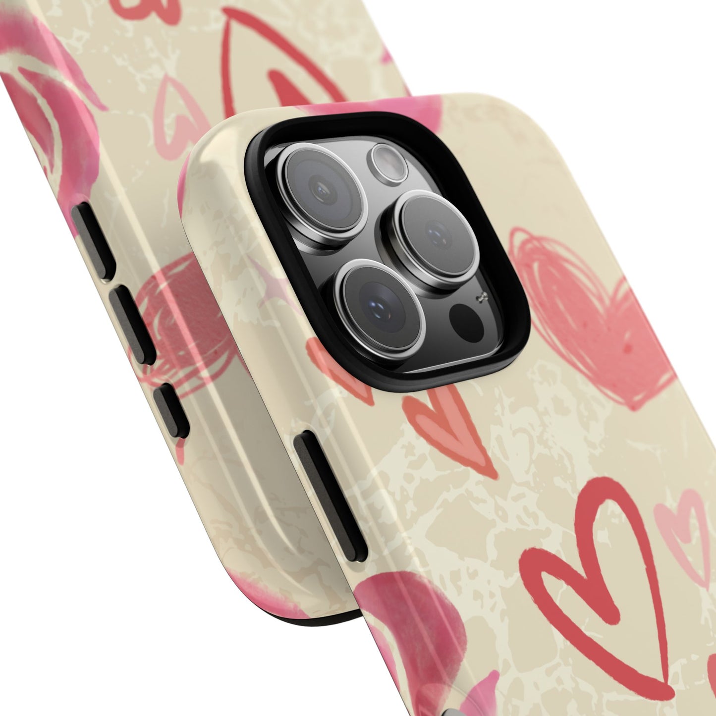 Phone Case - ’Pink Heart & Rose Pattern’ Phone Case