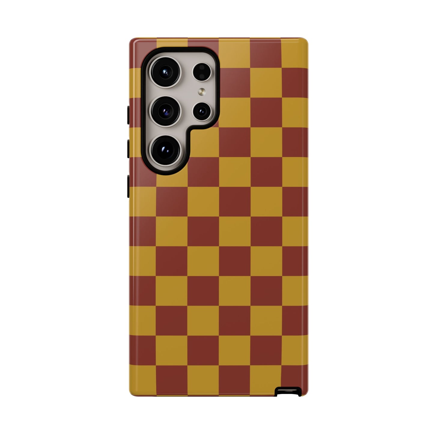 Samsung Galaxy S24 Ultra / Glossy Phone Case - Trendy Mustard & Burgandy Checked Pattern Phone Case