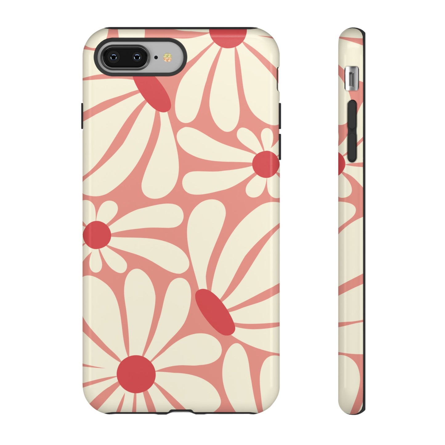 iPhone 8 Plus / Glossy Phone Case - ’Retro Pink Daisy Pattern’ Phone Case