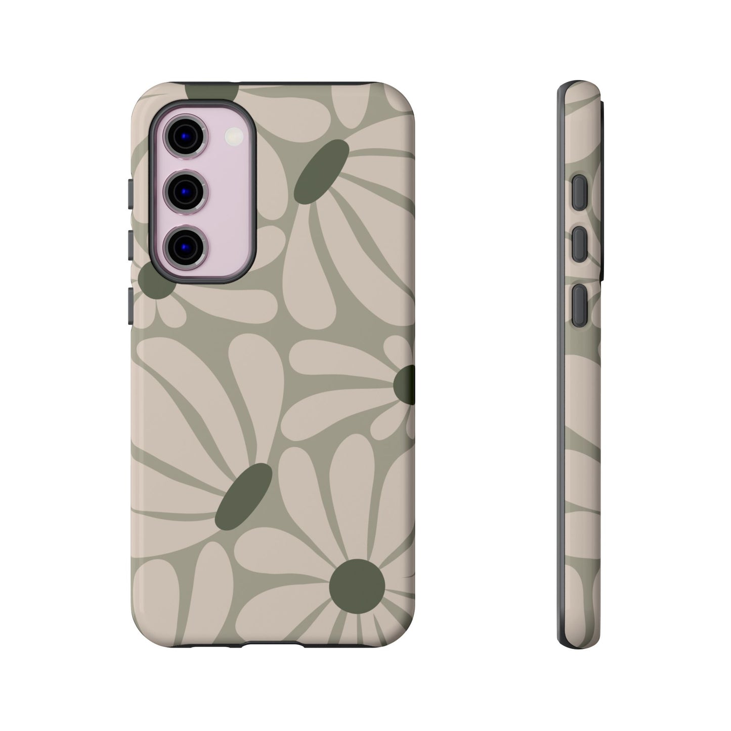 Samsung Galaxy S23 Plus / Glossy Phone Case - ’Retro Cream & Green Daisy Pattern’ Phone Case