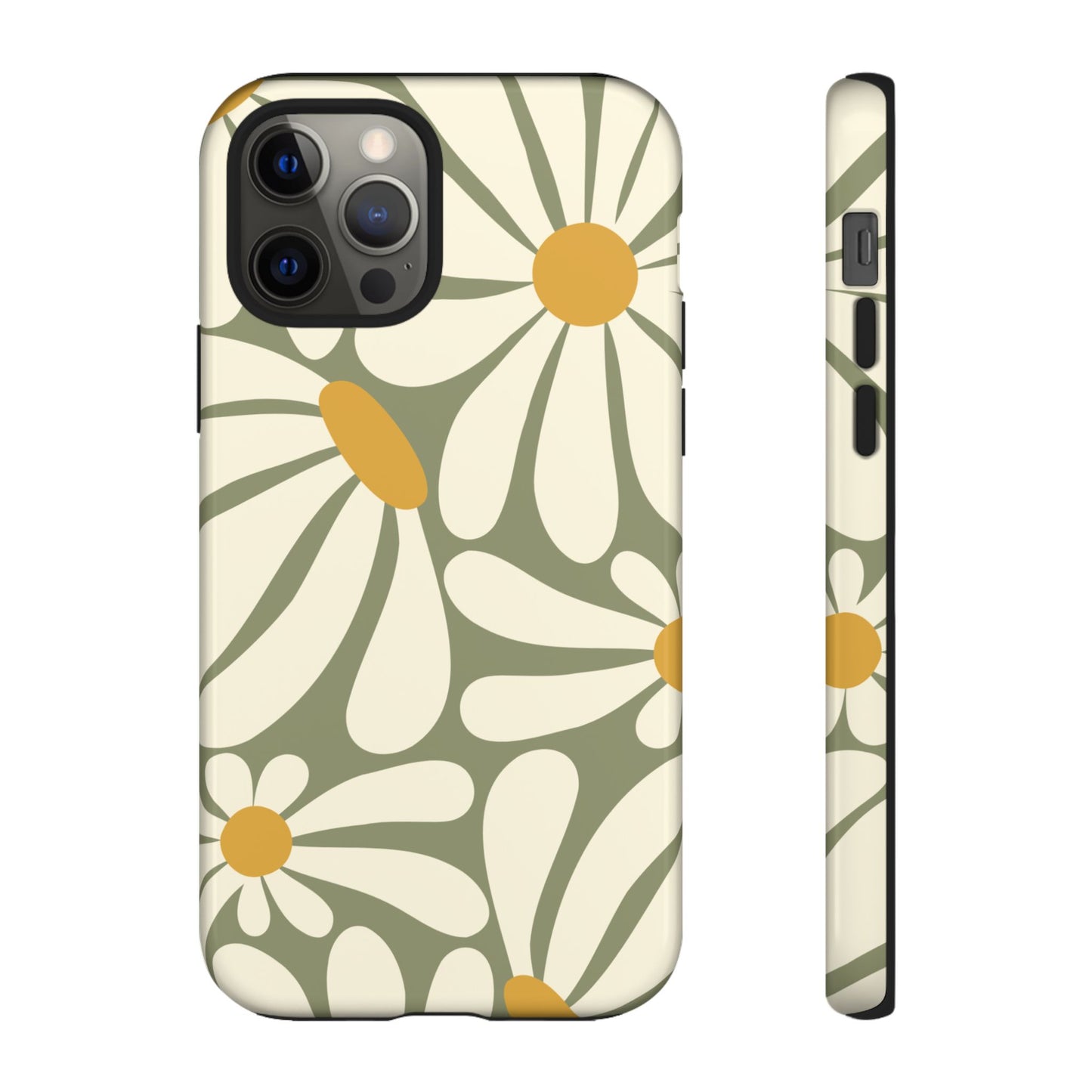 iPhone 12 Pro / Glossy Phone Case - ’Retro Green Daisy Pattern #1’ Phone Case