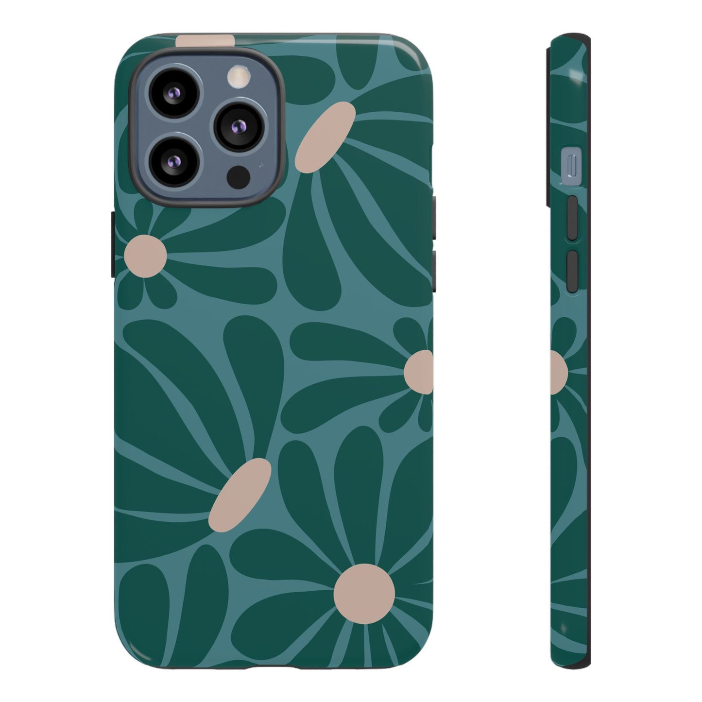 iPhone 13 Pro Max / Glossy Phone Case - ’Retro Turquoise Daisy Pattern’ Phone Case