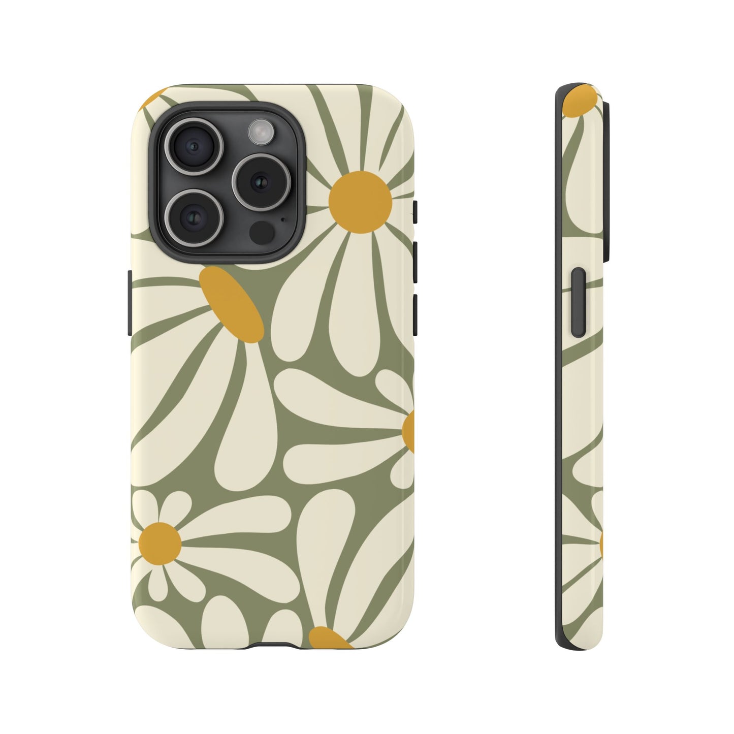 iPhone 15 Pro / Glossy Phone Case - ’Retro Green Daisy Pattern #1’ Phone Case