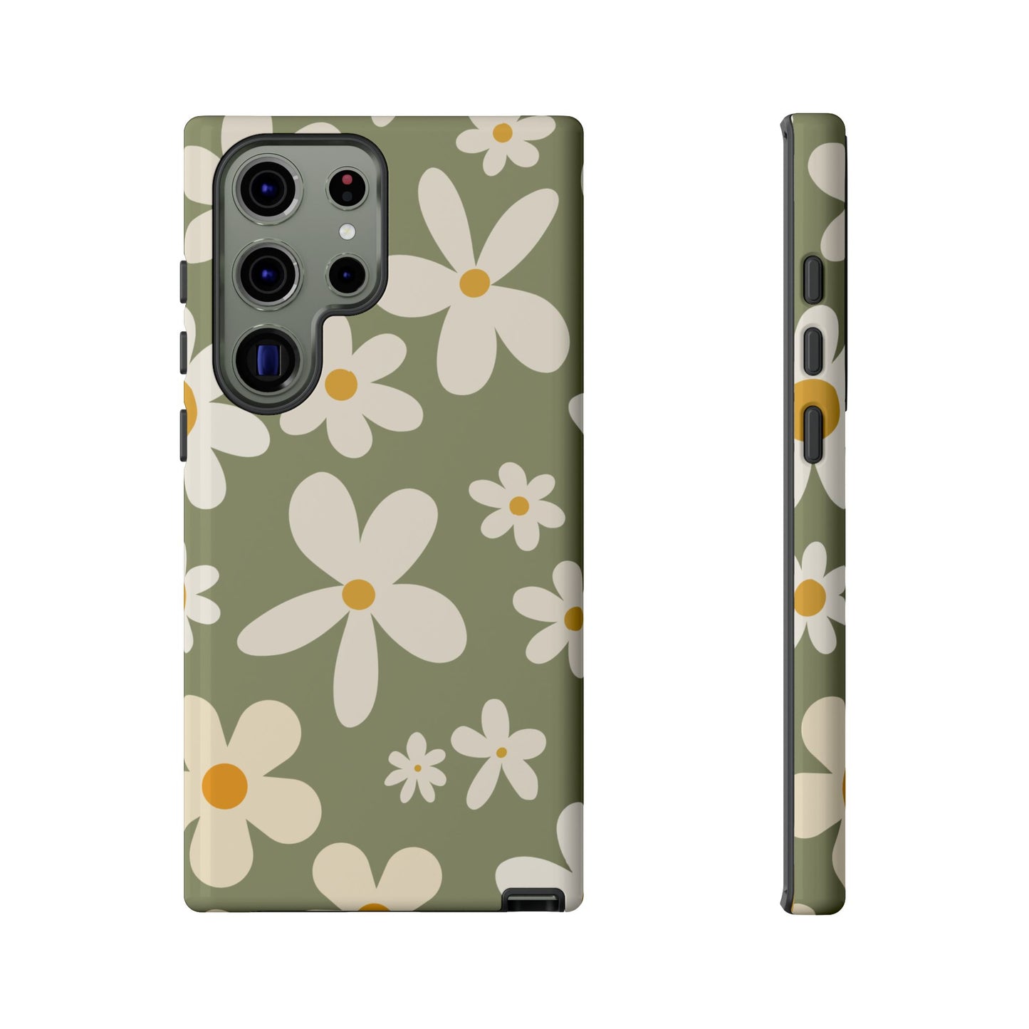 Samsung Galaxy S23 Ultra / Glossy Phone Case - ’Green Daisy Pattern’ Phone Case