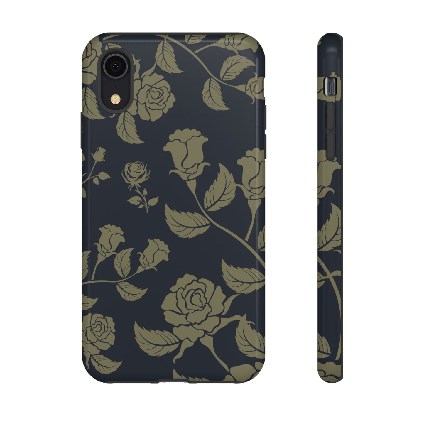 iPhone XR / Glossy Phone Case - ’Blue & Olive Rose Pattern’ Phone Case