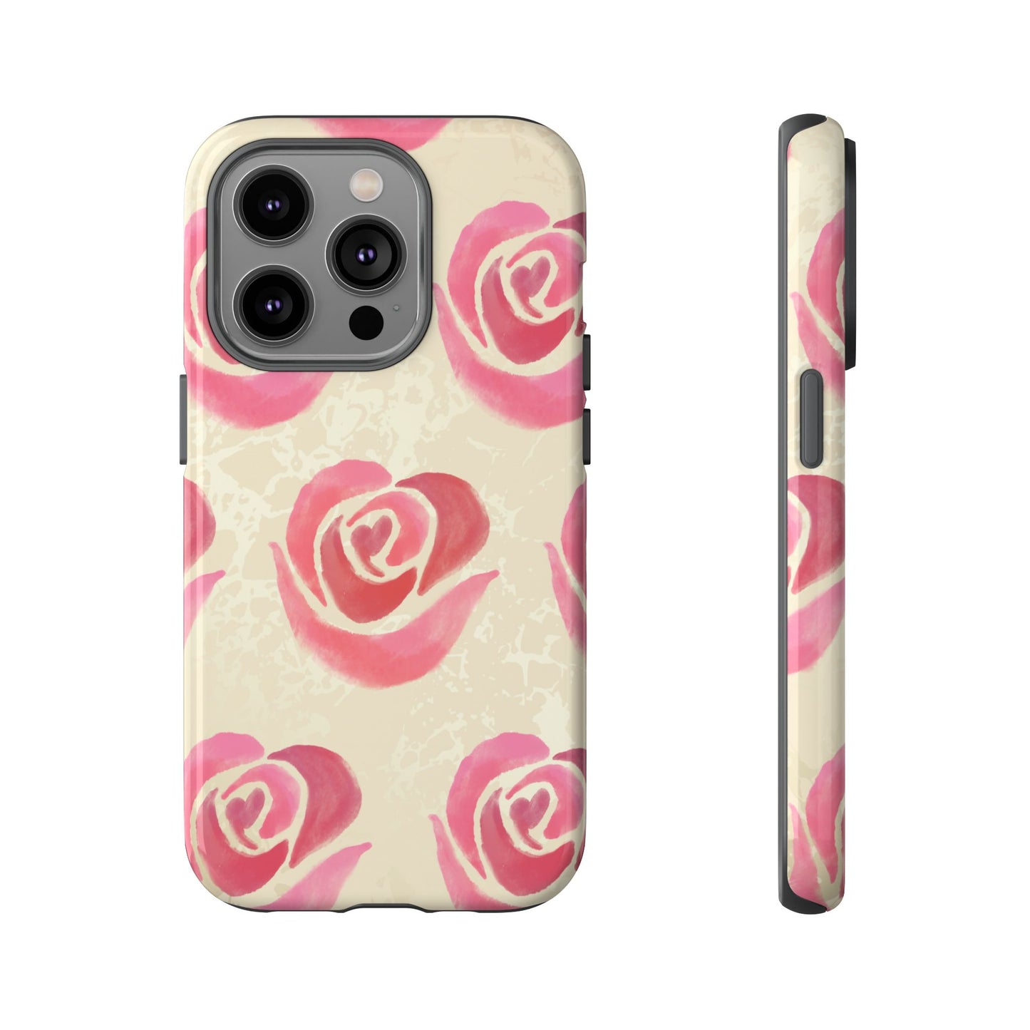 iPhone 14 Pro / Glossy Phone Case - ’Pink Rose Pattern’ Phone Case