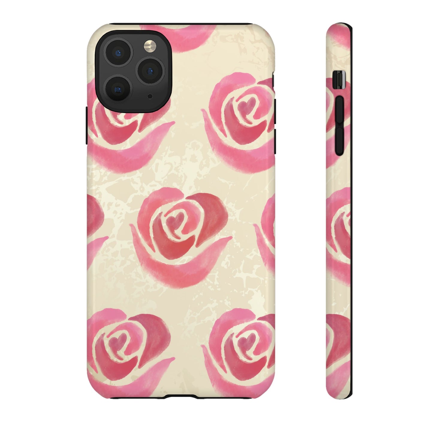 iPhone 11 Pro Max / Glossy Phone Case - ’Pink Rose Pattern’ Phone Case
