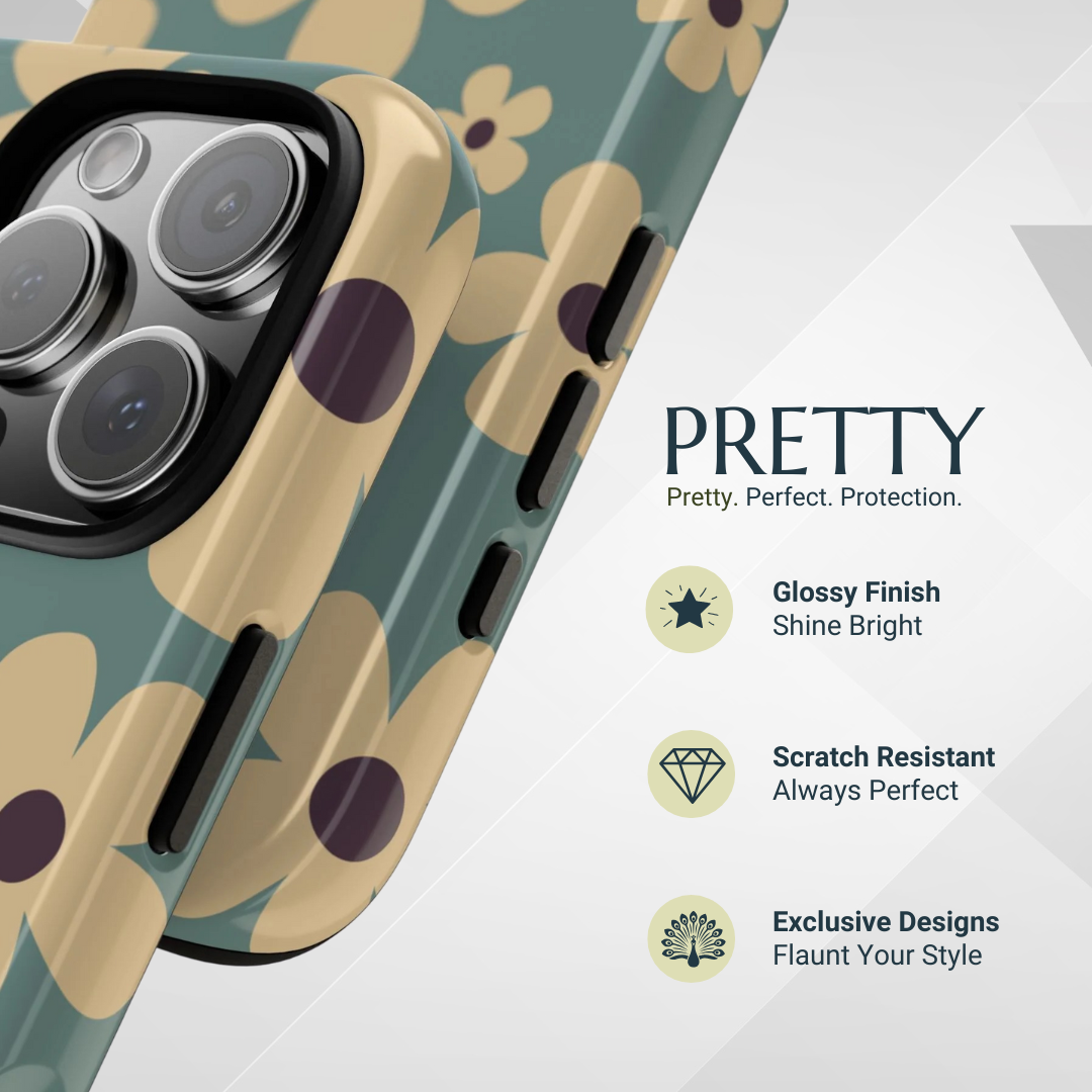 Phone Case - Cute Blue & Cream Daisy Pattern Phone Case