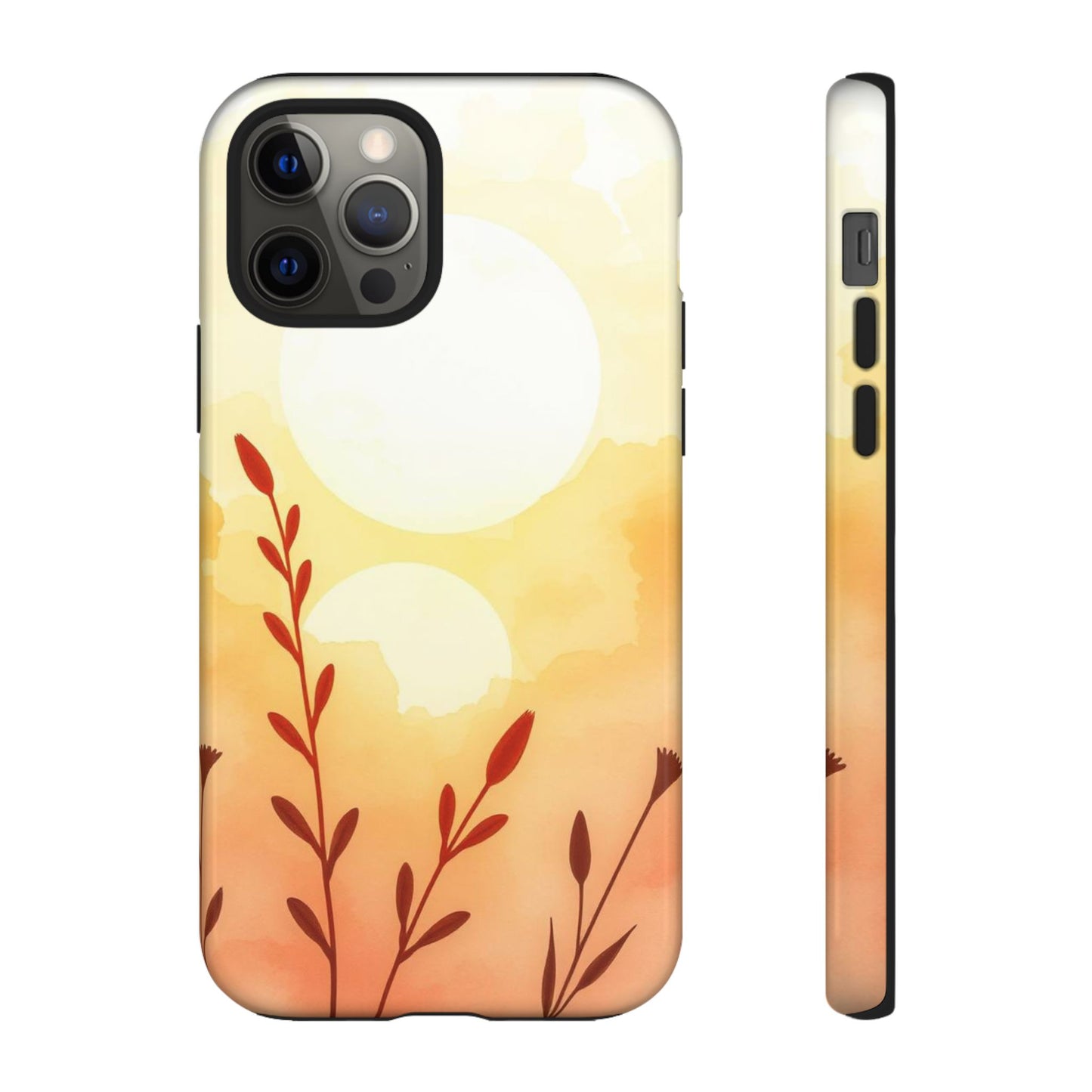 iPhone 12 Pro / Glossy Phone Case - Watercolour Wildflower & Sun Design Phone Case