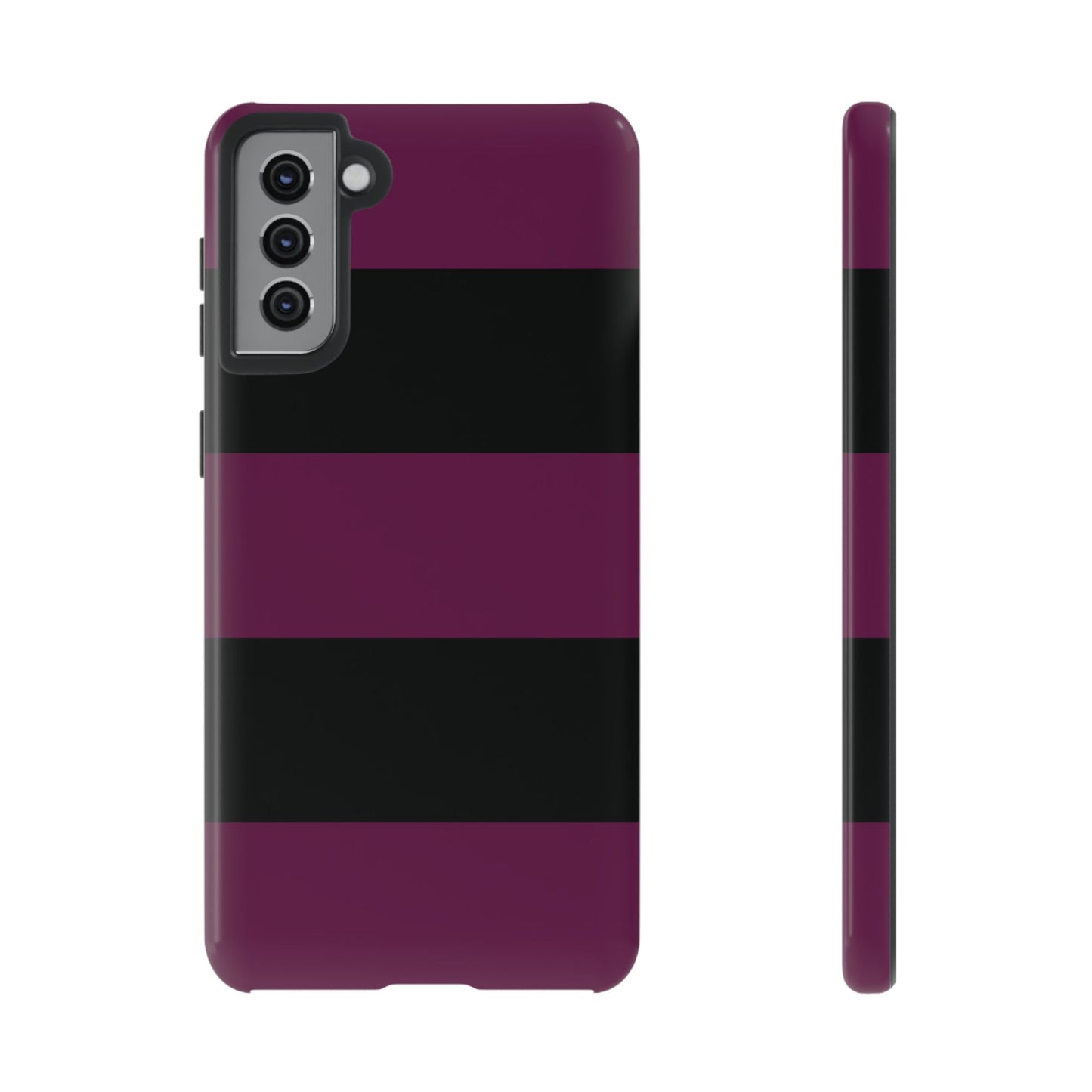 Samsung Galaxy S21 Plus / Glossy Phone Case - Purple & Black Horizontal Stripe Pattern Phone Case
