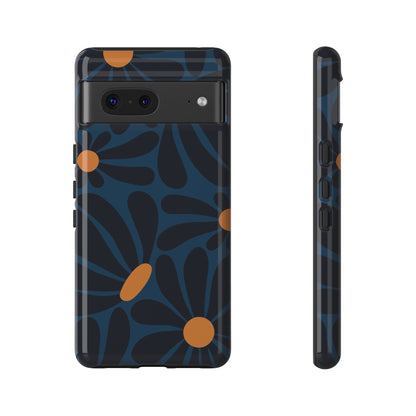 Google Pixel 7 / Glossy Phone Case - ’Dark Blue & Orange Daisy Pattern’ Phone Case