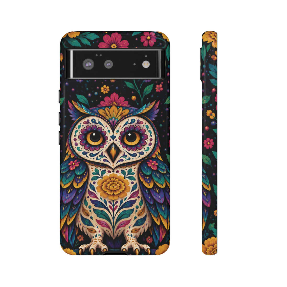 Vibrant Purple and Teal Calavera Owl Phone Case - Multicolor Phone Case - Google Pixel 6 / Glossy