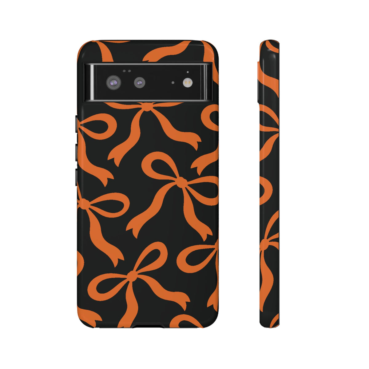 Bold Black and Burnt Orange Bow Pattern Phone Case - Black Phone Case - Google Pixel 6 / Glossy
