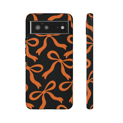 Bold Black and Burnt Orange Bow Pattern Phone Case - Black Phone Case - Google Pixel 6 / Glossy