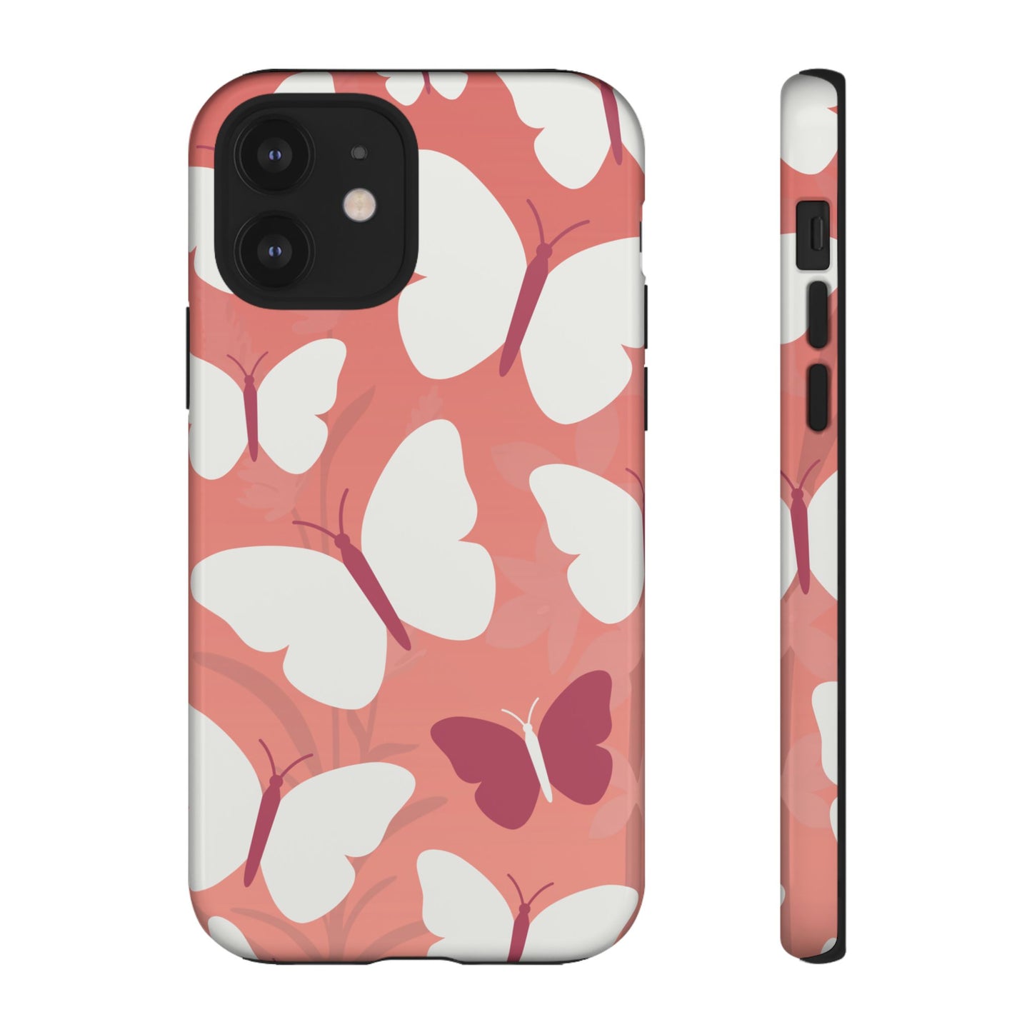 iPhone 12 / Glossy Phone Case - Minimalist Pink Butterfly Pattern Phone Case
