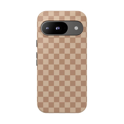 Bold Tan Small Checked Pattern Phone Case - Brown Phone Case - Google Pixel 9 / Glossy