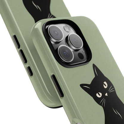 Minimalist Sage Green & Black Cat Phone Case