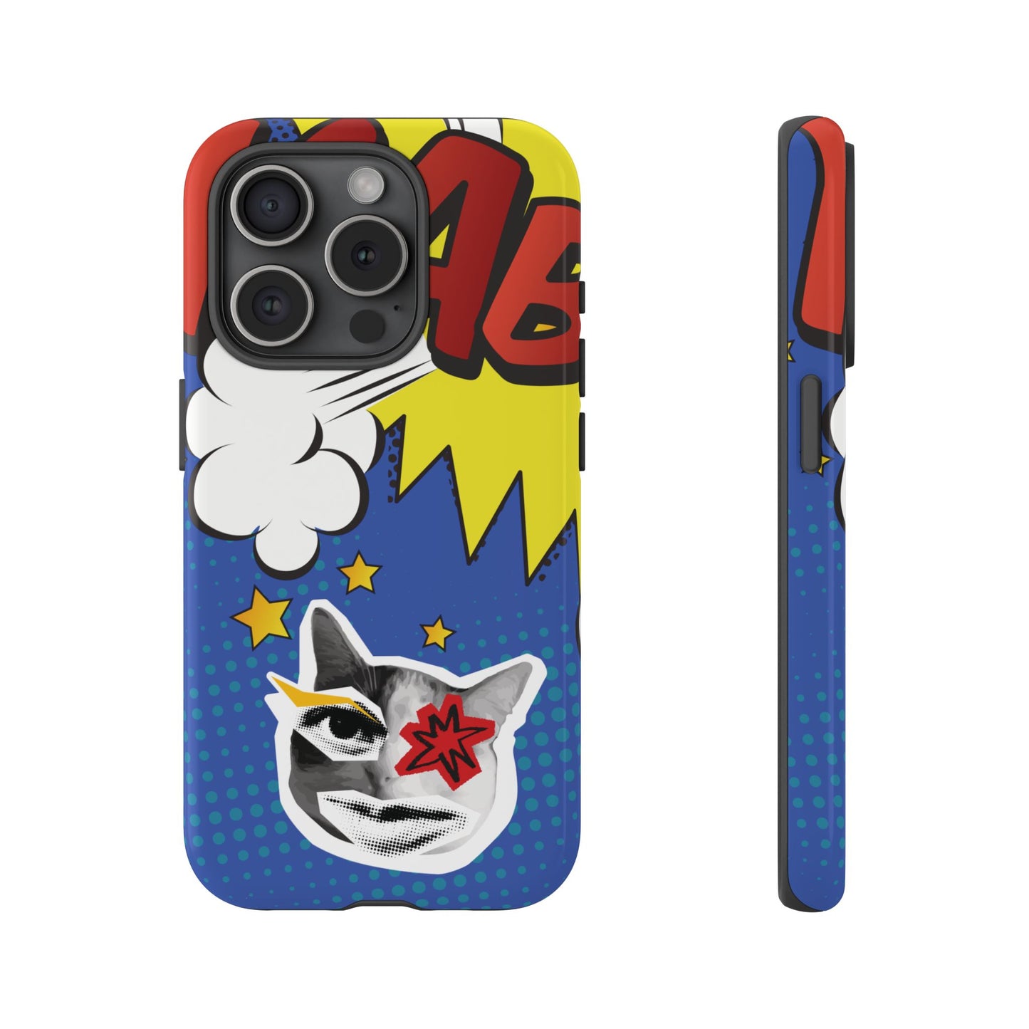 iPhone 15 Pro / Glossy Phone Case - Bold Blue Pop Art Cat Phone Case