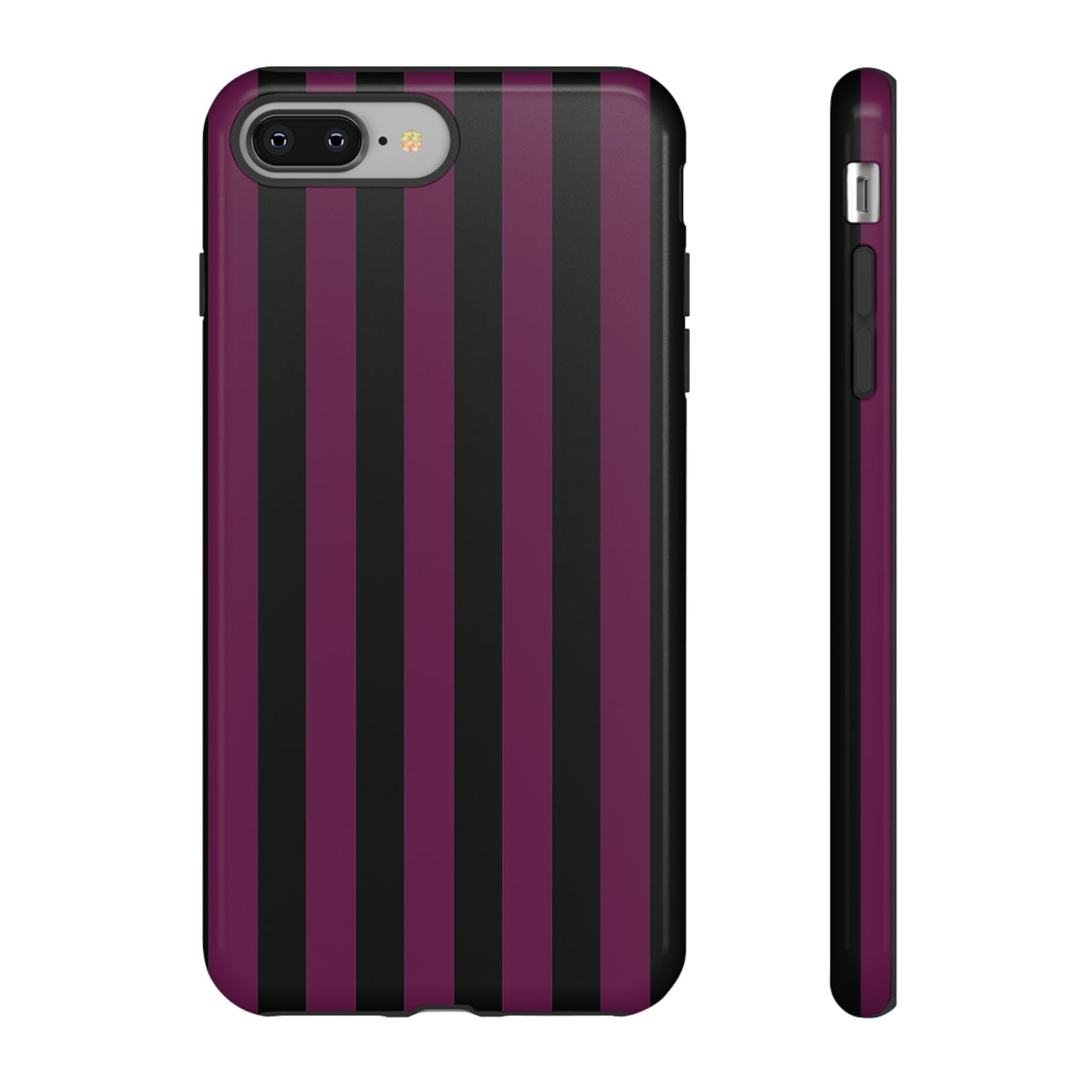 iPhone 8 Plus / Glossy Phone Case - Trendy Plum & Black Stripe Pattern Phone Case