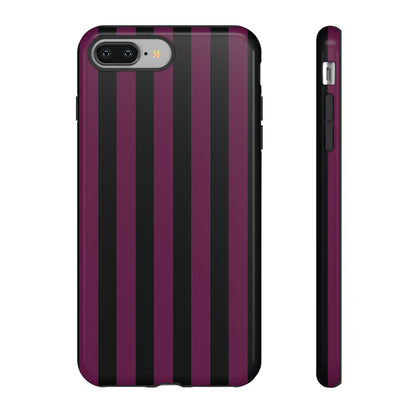 iPhone 8 Plus / Glossy Phone Case - Trendy Plum & Black Stripe Pattern Phone Case
