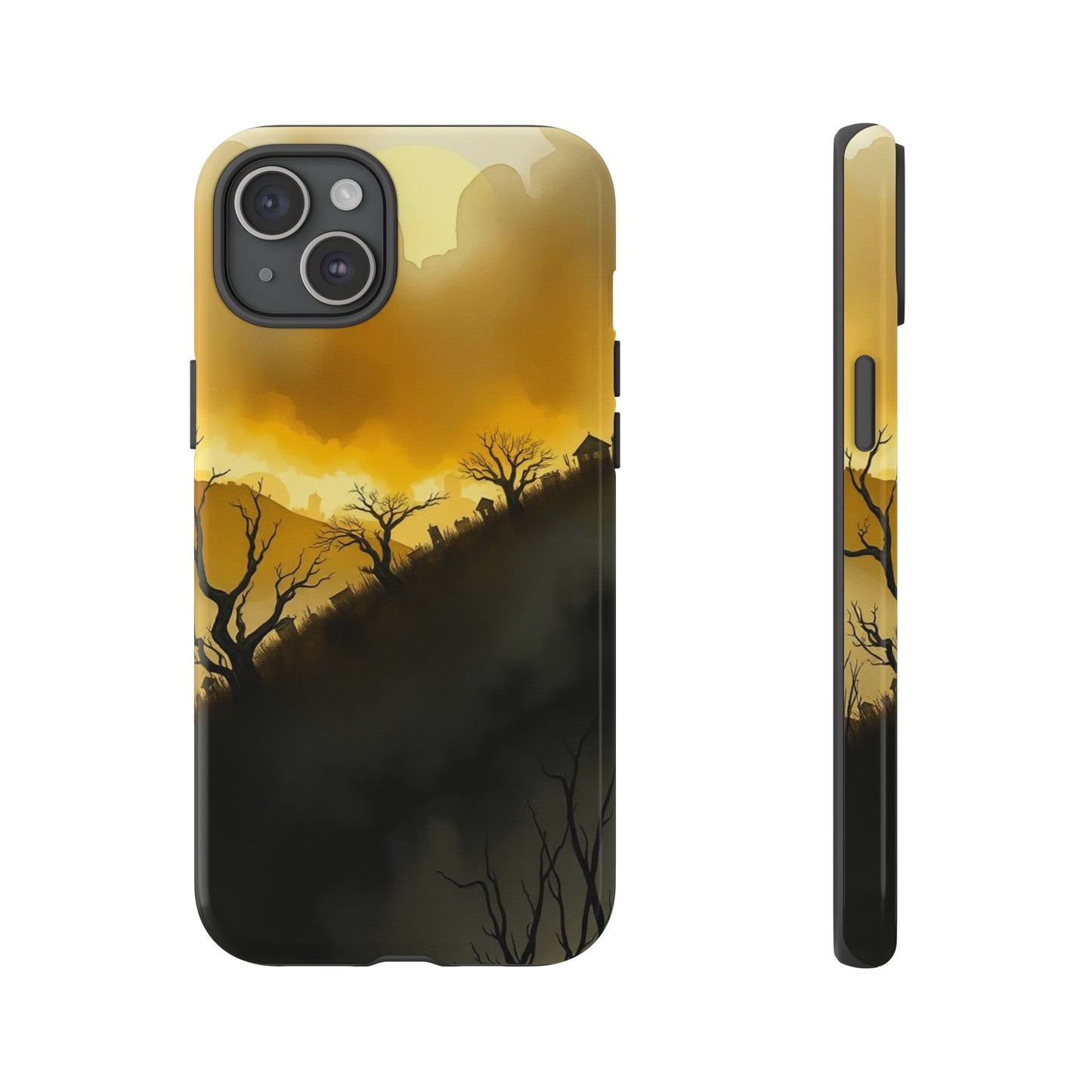 iPhone 15 Plus / Glossy Phone Case - Eerie Graveyard Watercolour Design Phone Case