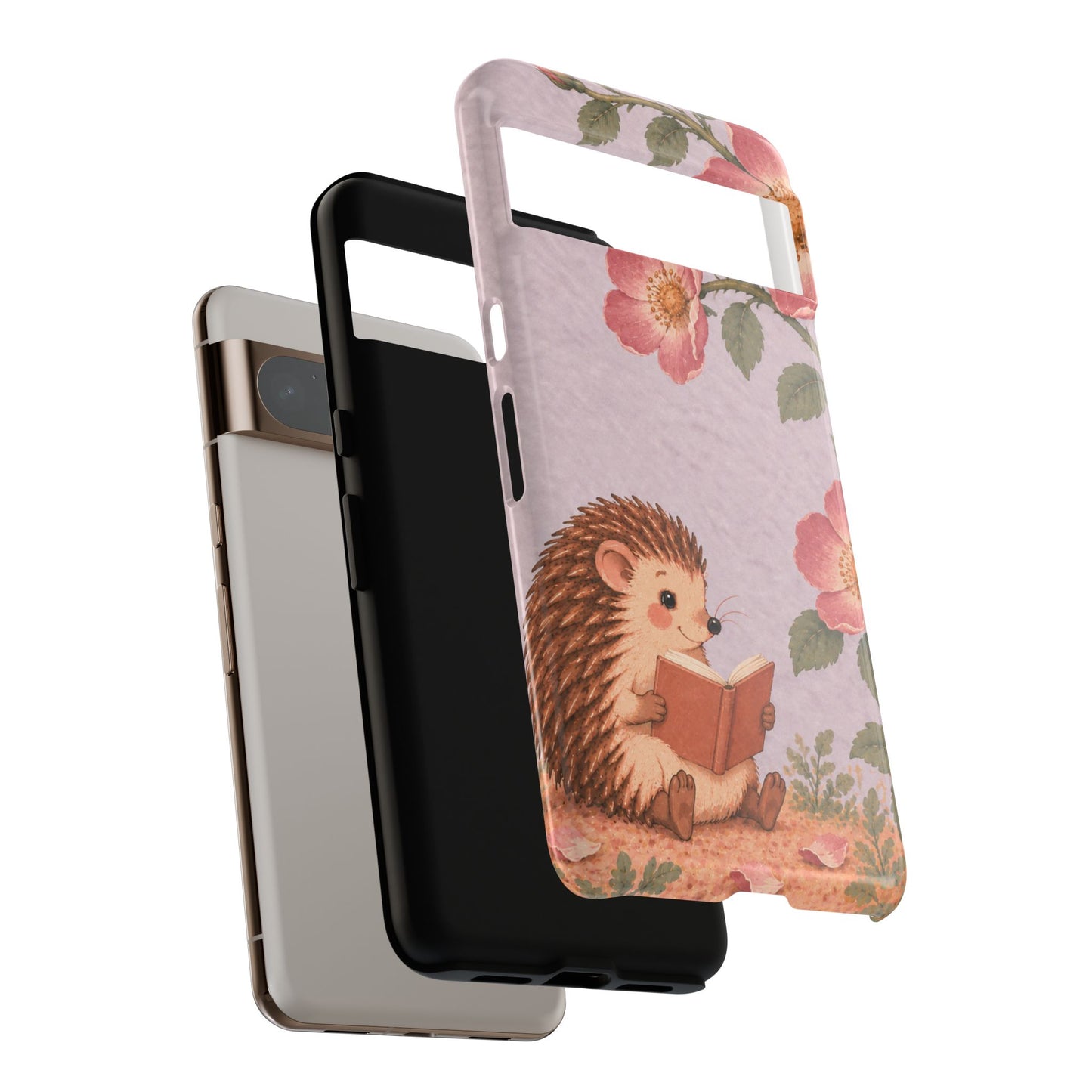 Whimsical Lilac Hedgehog and Wild Rose Phone Case - Purple Phone Case
