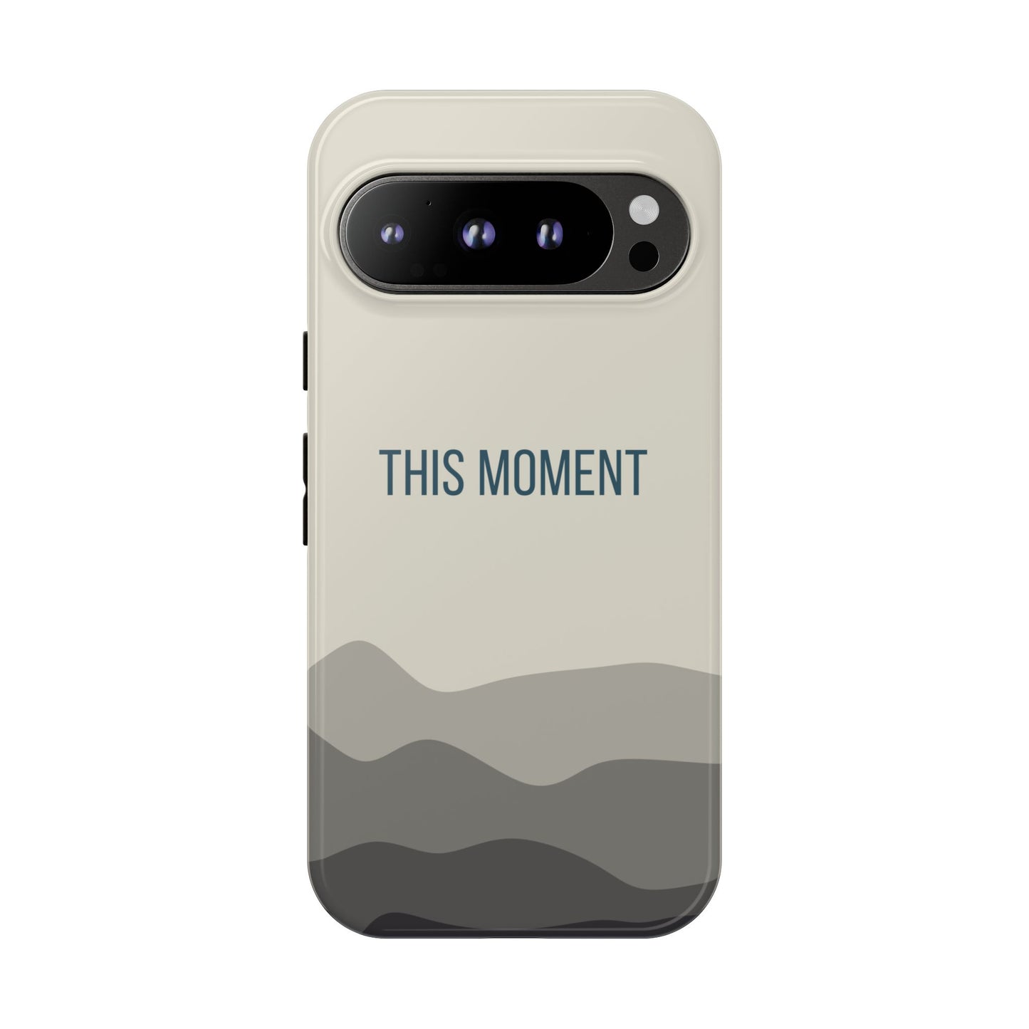 Google Pixel 9 Pro / Glossy Phone Case - Minimalist Cream Waves ’This Moment’ Statement Phone Case