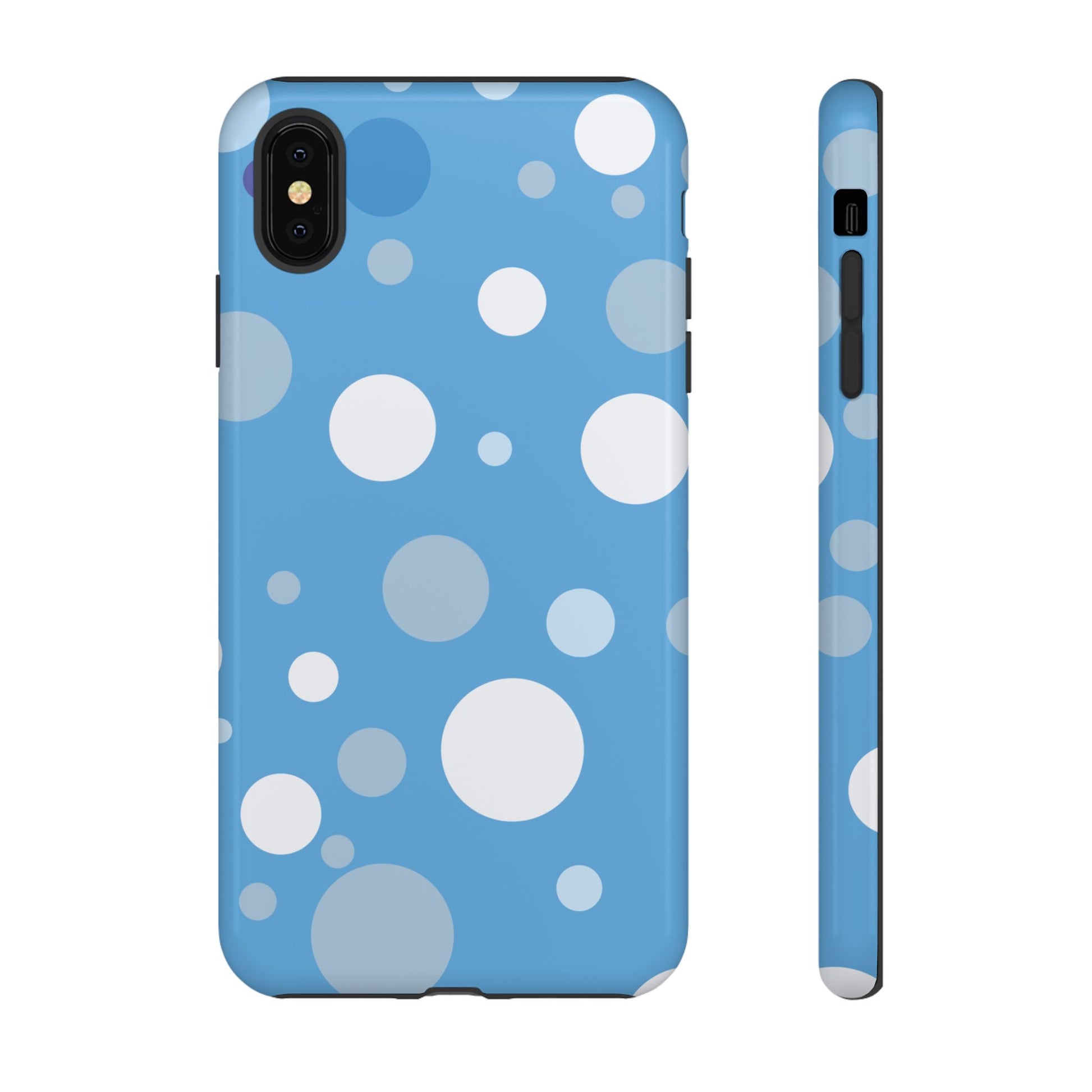 iPhone XS MAX / Glossy Phone Case - ’Bold Blue with White Dot Pattern’ Phone Case