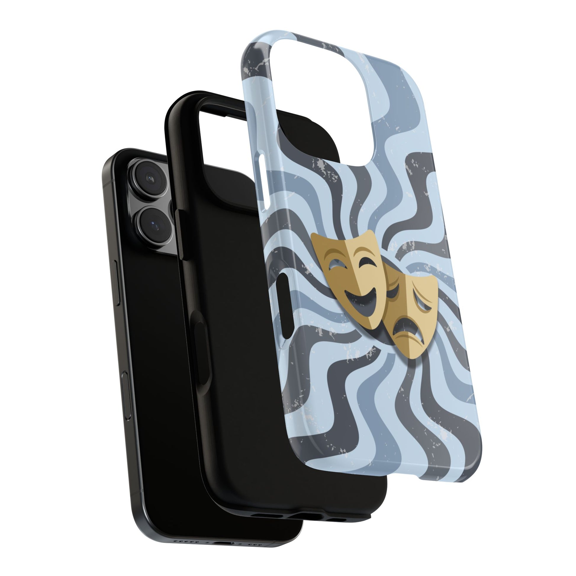 Comedy & Tragedy Masks – Blue Minimal Retro Wave Phone Case - Blue Phone Case