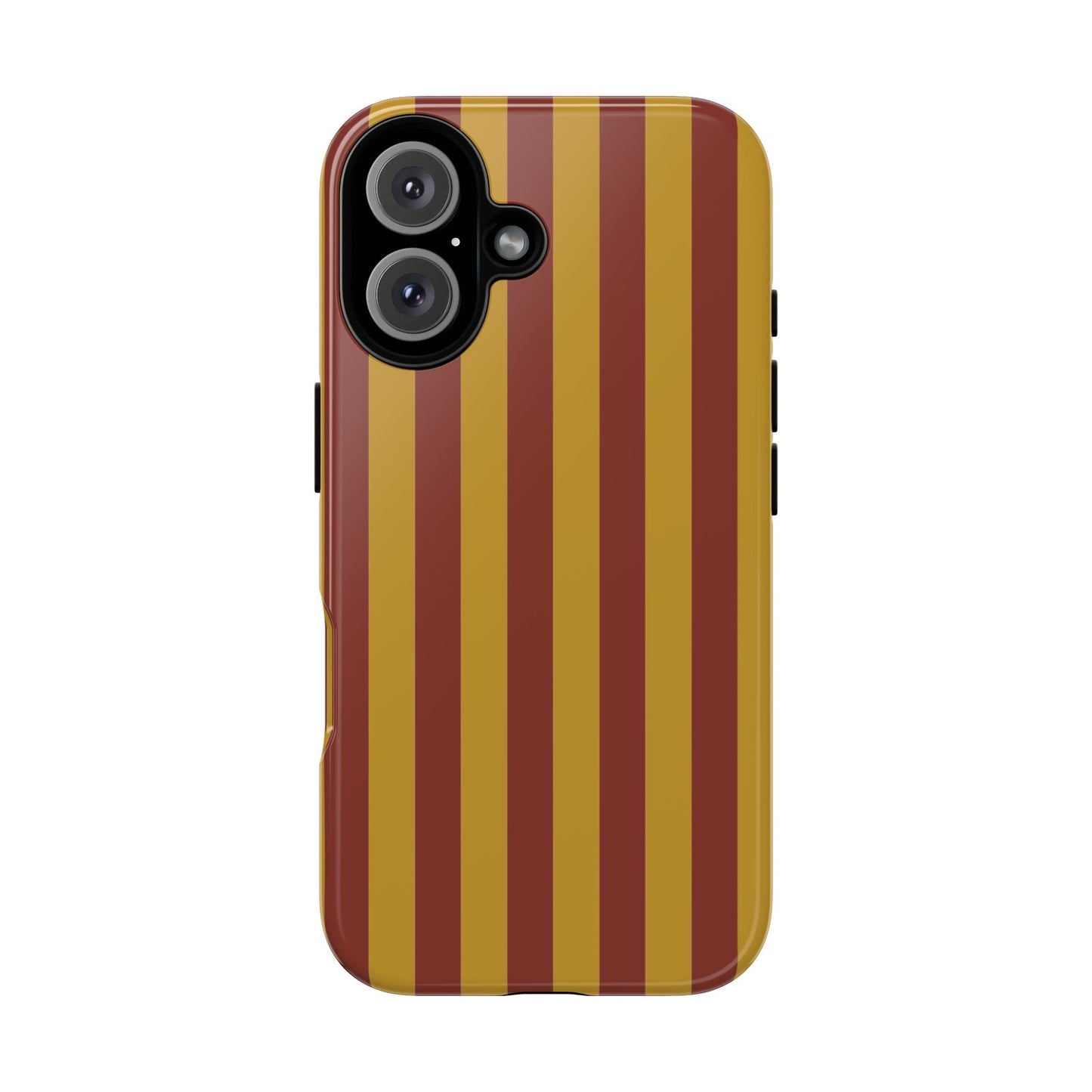 iPhone 16 / Glossy Phone Case - Trendy Mustard & Burgandy Stripe Pattern Phone Case