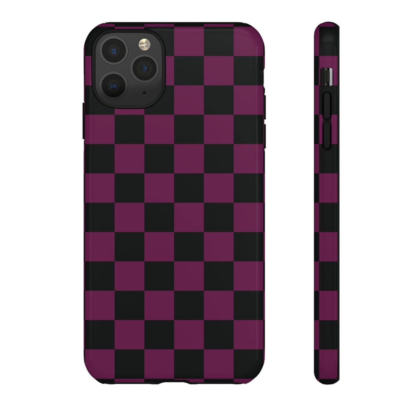 iPhone 11 Pro Max / Glossy Phone Case - Trendy Plum & Black Checked Pattern Phone Case