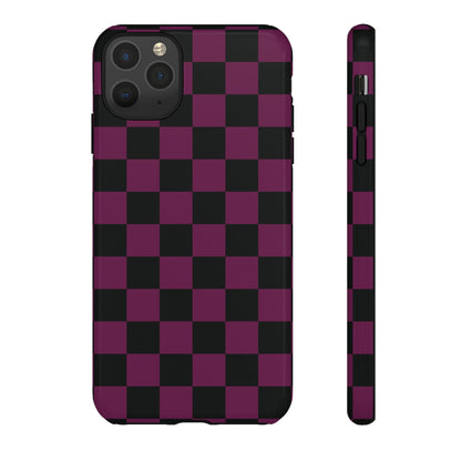 iPhone 11 Pro Max / Glossy Phone Case - Trendy Plum & Black Checked Pattern Phone Case