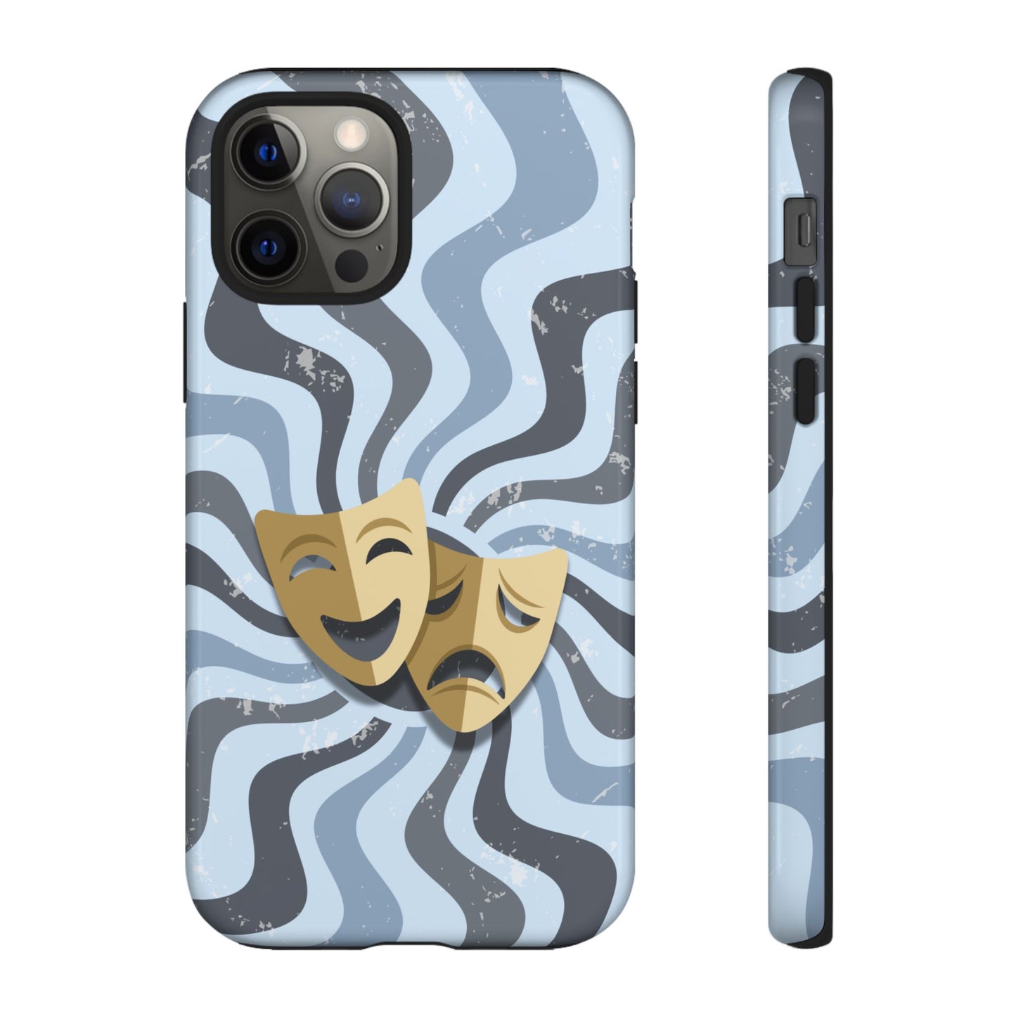 Comedy & Tragedy Masks – Blue Minimal Retro Wave Phone Case - Blue Phone Case - iPhone 12 Pro / Glossy