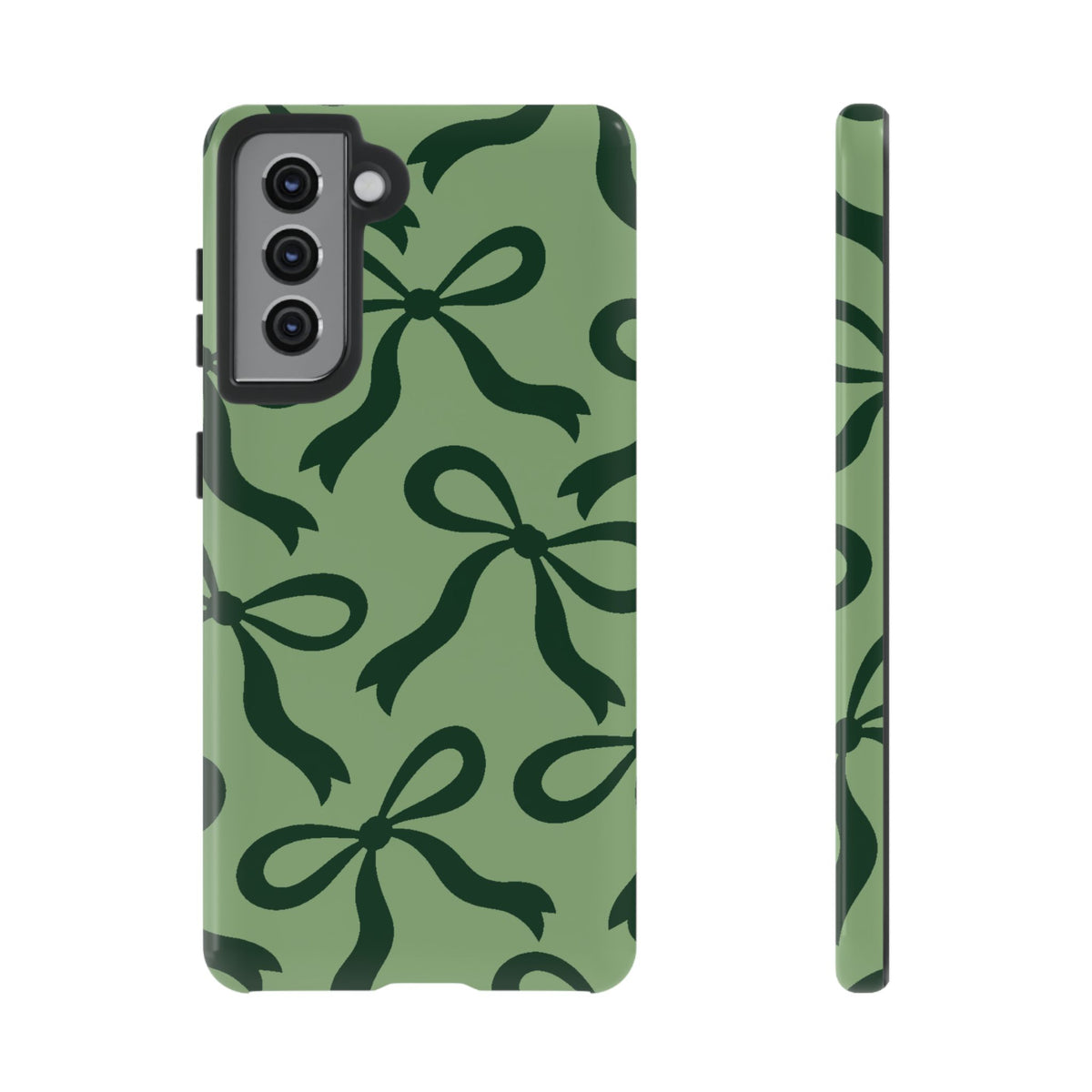 Bold Sage Green and Forest Green Bow Pattern Phone Case - Green Phone Case - Samsung Galaxy S21 / Glossy