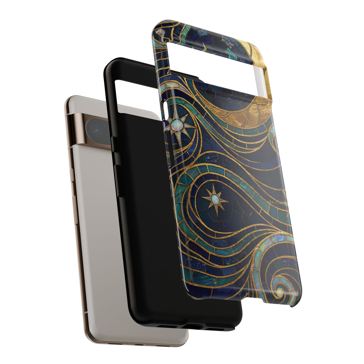 Elegant Navy & Gold Crescent Moon Mosaic Phone Case