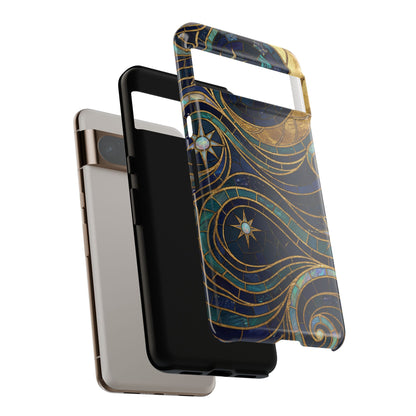 Elegant Navy & Gold Crescent Moon Mosaic Phone Case