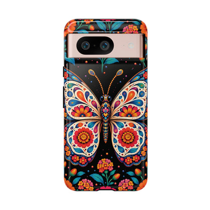 Vibrant Orange and Turquoise Calavera Butterfly Phone Case - Multicolor Phone Case - Google Pixel 8 / Glossy