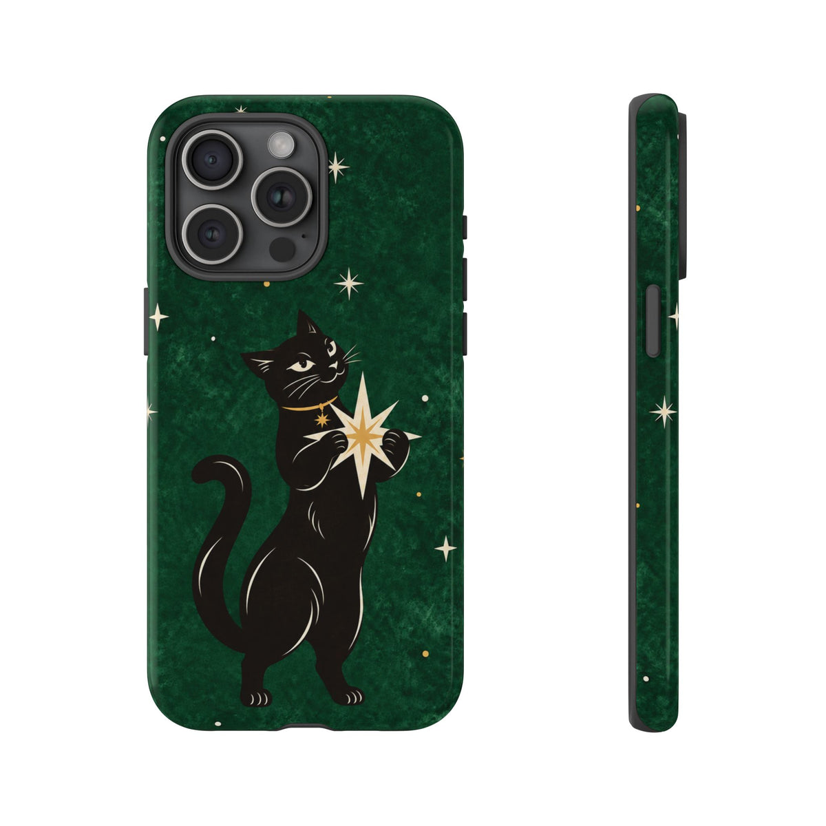 Forest Green Celestial Black Cat Phone Case - Green Phone Case - iPhone 15 Pro Max / Glossy