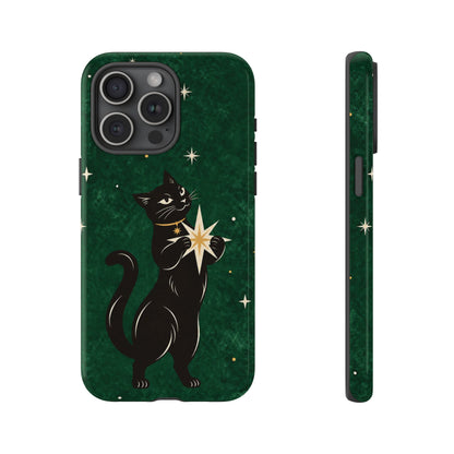 Forest Green Celestial Black Cat Phone Case - Green Phone Case - iPhone 15 Pro Max / Glossy