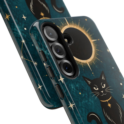 Whimsical Teal Celestial Black Cat Phone Case