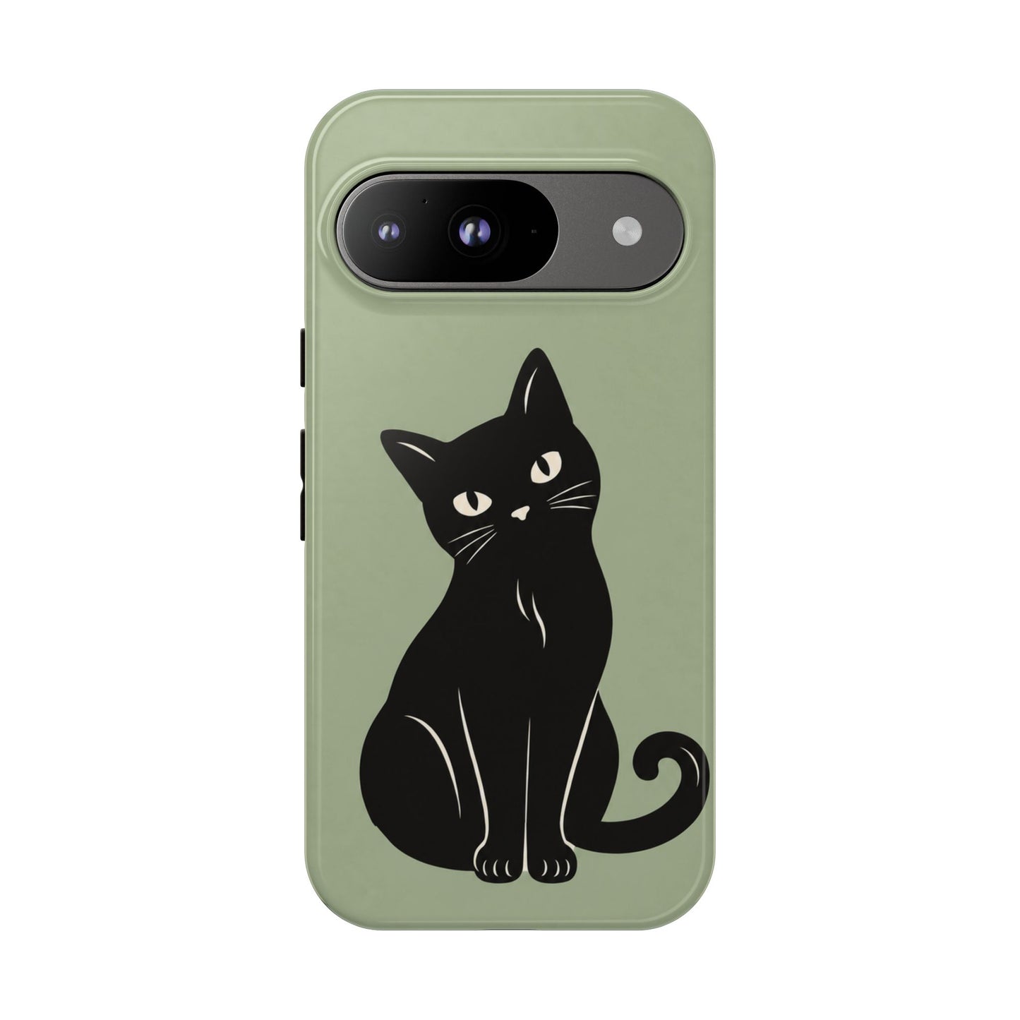 Minimalist Sage Green & Black Cat Phone Case