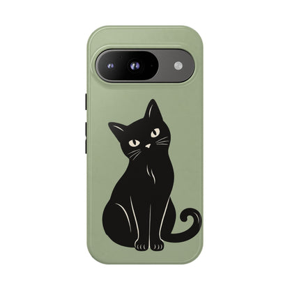 Minimalist Sage Green & Black Cat Phone Case