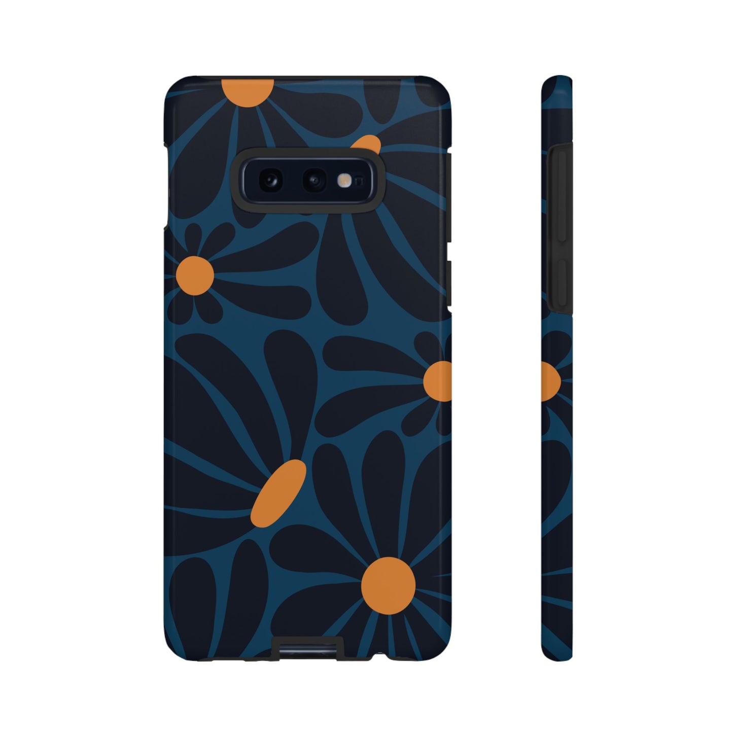 Samsung Galaxy S10E / Glossy Phone Case - ’Dark Blue & Orange Daisy Pattern’ Phone Case