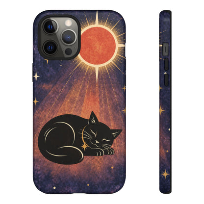 Whimsical Violet Celestial Black Cat Phone Case